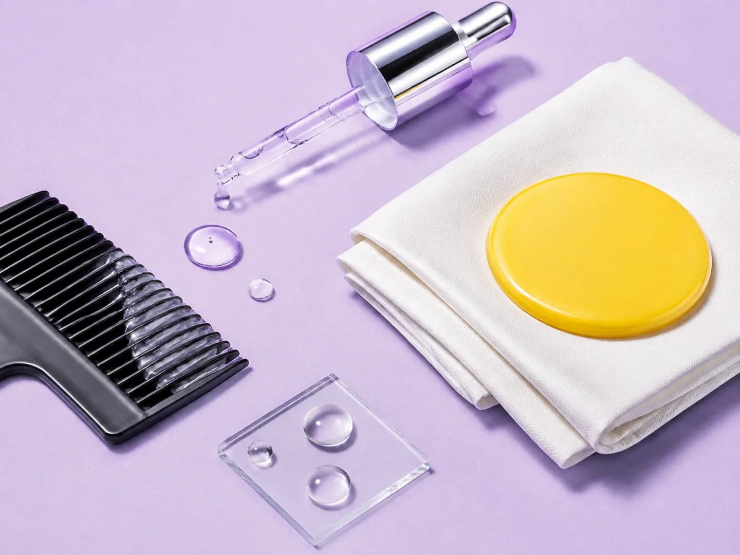 Pipet, doku tarağı ve sarı sırdan oluşan food styling araçları